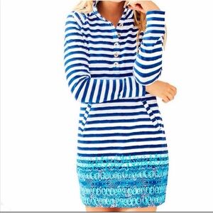 NWT Lilly Pulitzer Captain Dress Bright Navy Positano Stripe Engineered XXS
